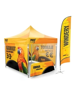 Zestaw eventowy: Namiot 3x3, stół z obrusem, flagi