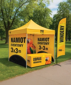 Event kit: 3x3 tent, table with tablecloth, flags