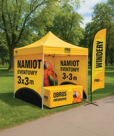 Súprava na podujatie: stan 3x3, stôl s obrusom, vlajky - PROflagi