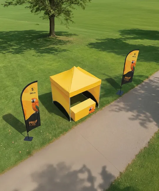 Zestaw eventowy: Namiot 3x3, stół z obrusem, flagi - PROflagi