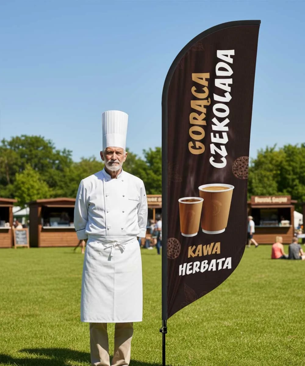 Gorąca czekolada nr 1 reklama Beachflag Winder Flaga